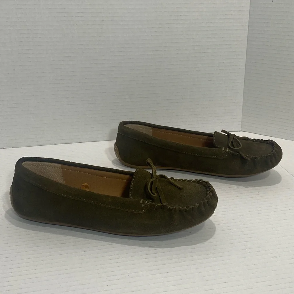 Lucky Brand Awra Olive Green Suede Leather Moccasin Flats Shoes Size 8